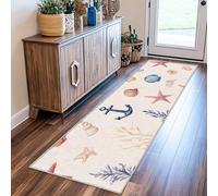 Hallway Runner Anchor Coral Starfish, Washable Runner Rug Seashell Conch 65 x 300, for Kitchen, Entryway, Bedroom Decor, Non Slip Low Pile Indoor Floor Carpet f340
