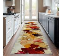 Hallway Runner Autumn Leaves, Washable Runner Rug Maple Leaf Hemp 50 x 150, for Kitchen, Entryway, Bedroom Decor, Non Slip Low Pile Indoor Floor Carpet f187