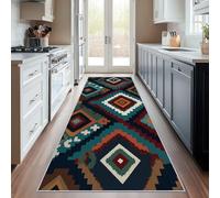 Hallway Runner Aztec Western, Washable Runner Rug Indian National Tribal 65 x 120, for Kitchen, Entryway, Bedroom Decor, Non Slip Low Pile Indoor Floor Carpet f130