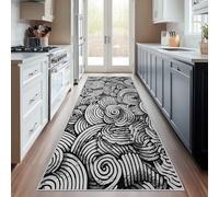 Hallway Runner Black and White Spiral, Washable Runner Rug Abstract Swirl 70 x 300, for Kitchen, Entryway, Bedroom Decor, Non Slip Low Pile Indoor Floor Carpet i346