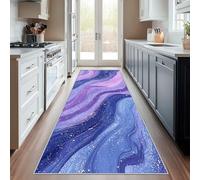 Hallway Runner Blue Purple Marble, Washable Runner Rug Abstract 50 x 150, for Kitchen, Entryway, Bedroom Decor, Non Slip Low Pile Indoor Floor Carpet g494