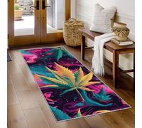 Hallway Runner Cannabis Leaf, Washable Runner Rug Graffiti 100 x 300, for Kitchen, Entryway, Bedroom Decor, Non Slip Low Pile Indoor Floor Carpet i1950