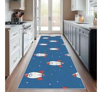 Hallway Runner Cartoon Rocket, Washable Runner Rug Kids Space Universe 65 x 180, for Kitchen, Entryway, Bedroom Decor, Non Slip Low Pile Indoor Floor Carpet i1425