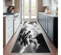 Hallway Runner Chinese Pine, Washable Runner Rug Tree Mountain Black 50 x 150, for Kitchen, Entryway, Bedroom Decor, Non Slip Low Pile Indoor Floor Carpet f840