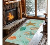 Hallway Runner Coastal, Washable Runner Rug Starfish Seashell Conch Shell 80 x 250, for Kitchen, Entryway, Bedroom Decor, Non Slip Low Pile Indoor Floor Carpet f586