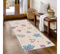 Hallway Runner Cute Kids, Washable Runner Rug Heart Graffiti Floral 65 x 240, for Kitchen, Entryway, Bedroom Decor, Non Slip Low Pile Indoor Floor Carpet h529