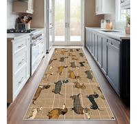 Hallway Runner Dachshund, Washable Runner Rug Tan Plaid Checked Dog 65 x 180, for Kitchen, Entryway, Bedroom Decor, Non Slip Low Pile Indoor Floor Carpet i5253