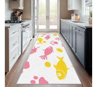 Hallway Runner Fish, Washable Runner Rug Footprint Cartoon Yellow Pink 65 x 180, for Kitchen, Entryway, Bedroom Decor, Non Slip Low Pile Indoor Floor Carpet e822