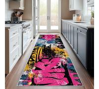 Hallway Runner Graffiti, Washable Runner Rug Street Art Pop 70 x 300, for Kitchen, Entryway, Bedroom Decor, Non Slip Low Pile Indoor Floor Carpet e902