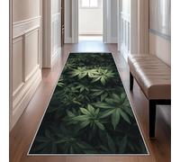 Hallway Runner Green Cannabis, Washable Runner Rug Marijuana Weed Leaf 80 x 250, for Kitchen, Entryway, Bedroom Decor, Non Slip Low Pile Indoor Floor Carpet i1719