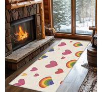 Hallway Runner Kids Heart, Washable Runner Rug Rainbow 65 x 180, for Kitchen, Entryway, Bedroom Decor, Non Slip Low Pile Indoor Floor Carpet e262