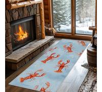 Hallway Runner Lobster, Washable Runner Rug Sea Shrimp 80 x 250, for Kitchen, Entryway, Bedroom Decor, Non Slip Low Pile Indoor Floor Carpet f501