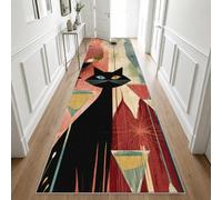 Hallway Runner Mid Century Modern, Non Slip Low Pile | Washable Runner Rug Atomic Cat 70 x 300, for Kitchen, Entryway, Bedroom Decor, Indoor Floor Carpet j2098