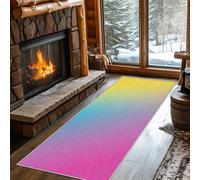 Hallway Runner Ombre Rainbow, Washable Runner Rug Rose Pink and Yellow 50 x 150, for Kitchen, Entryway, Bedroom Decor, Non Slip Low Pile Indoor Floor Carpet e467
