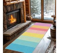 Hallway Runner Rainbow Stripe, Washable Runner Rug Colourful Striped 80 x 200, for Kitchen, Entryway, Bedroom Decor, Non Slip Low Pile Indoor Floor Carpet e454