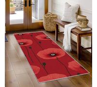 Hallway Runner Red Poppy, Washable Runner Rug Poppies Floral Flower 50 x 150, for Kitchen, Entryway, Bedroom Decor, Non Slip Low Pile Indoor Floor Carpet i6144