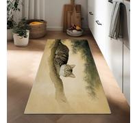 Hallway Runner Rug 40 x 120 cm Door Mats, Soft Indoor Ukiyo E Style Non Slip Area Rug Runner Animal Tabby Cat On A Tree for Living Room Kitchen Bedroom Laundry Entryway Decor Carpet