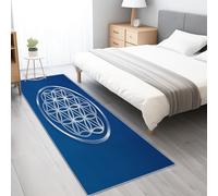 Hallway Runner Rug 50 x 140 cm Non-Slip Geometry Circles Flower Of Life Carpet Washable Kitchen Rugs Low Pile Blue Hall Floor Carpet Runner for Entryway, Living Room, Bedroom, Laundry Room