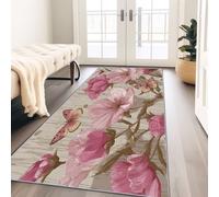 Hallway Runner Rug 60 x 120 cm, Non-Slip Rustic Pastoral Floral Animal Butterfly Carpet Runners - Multicoloured Washable Kitchen Long Rugs Low Pile Floor Rug for Entryway Living Room Bedroom Laundry