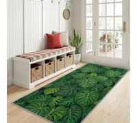 Hallway Runner Rug 60 x 180 cm Tropical Broadleaf Plants Non Slip Carpet | Tropical Monstera Runner Long Runners Washable Kitchen Rugs Modern Floor Carpet Mat for Hallway Entryway Kitchen