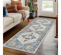 Hallway Runner Rug 60x180cm- Kitchen Rugs Washable Non-Slip Long Carpet Runners for Hallways, Soft Vintage Persian Floor Carpet Runner Rugs, Low Pile Runner for Entryway Bedroom Living Room Beige Blue
