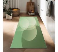 Hallway Runner Rug 90 x 150 cm Abstract Circle Tranquility Non Slip, Heavy Duty Carpet Runner, Rubber Backed Floor Mat, Dirt Trapper Washable Rug for Hallway Kitchen Bedroom Laundry Office, Pale Green