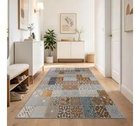 Hallway Runner Rug, Chic Patchwork Art Geometric Art Deco Tiles Soft Flannel Long Rugs Decorative Carpets Runner, Washable Runner Rug Hallways, Kitchens & Living Rooms - Multicoloured 60 x 180 cm