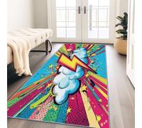 Hallway Runner Rug, Classic Pop Art Lightning Clouds Stars Soft Flannel Long Rugs Decorative Carpets Runner, Washable Runner Rug Hallways, Kitchens & Living Rooms - Multicoloured 80 x 240 cm