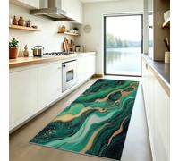 Hallway Runner Rug, Glam Abstract Art Swirls Waves Marble Soft Flannel Long Rugs Decorative Carpets Runner, Washable Runner Rug Hallways, Kitchens & Living Rooms - Green 80 x 150 cm