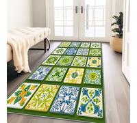 Hallway Runner Rug Porcelain Patternretrounderstated Luxury Non-Slip Long Washable Entryway Floor Mats, Absorbent Thin 60x150 cm for Kitchen, Laundry, Bedside Dark Green