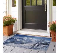 Hallway Runner Rug Realistic Snow-Capped Mountains Skiing Non-Slip Long Washable Entryway Floor Mats, Absorbent Thin 60x210 cm for Kitchen, Laundry, Bedside Navy Blue