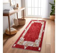 Hallway Runner Rug, Retro Glam Marble Diamond Frame Soft Flannel Long Rugs Decorative Carpets Runner, Washable Runner Rug Hallways, Kitchens & Living Rooms - Red 80 x 240 cm