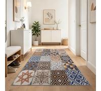 Hallway Runner Rug, Vintage Geometric Classic Art Deco Tiles Soft Flannel Long Rugs Decorative Carpets Runner, Washable Runner Rug Hallways, Kitchens & Living Rooms - Multicoloured 60 x 180 cm