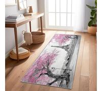 Hallway Runner Rugs 60 x 120 cm, Modern Cityscape Paris Tower Cherry Blossom Trees Soft Carpet Runner for Entryway, Lounge, Office, Bedroom, Non-Slip & Washable Low Pile Kitchen Runner, Pink And Grey
