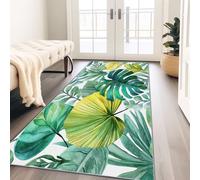 Hallway Runner Rugs 80 x 300 cm, Affordable Luxury Plant Tropical Palm Leaf Soft Carpet Runner for Hall, Entryway, Laundry, Lounge, Office, Bedroom, Non-Slip & Washable Low Pile Kitchen Runner, White