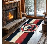 Hallway Runner Ship Wheel, Washable Runner Rug Red Black White Stripe 65 x 120, for Kitchen, Entryway, Bedroom Decor, Non Slip Low Pile Indoor Floor Carpet c282