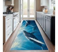Hallway Runner Whale, Washable Runner Rug Marine Sea Ocean Animal 70 x 200, for Kitchen, Entryway, Bedroom Decor, Non Slip Low Pile Indoor Floor Carpet j539