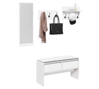 Hallway Set White Eng. Wood 90x31x46.5cm Bench w/2 Drw Mirror with Coat RacksUK