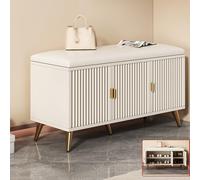 Hallway Shoe Bench Shoe Rack With Door,Shoe Rack Bench Shoe Storage Organizer With Seat, Wooden Storage Bench With Padded Seat Cushion For Hallway Entryway Bed Room(Size:90*30*50cm,Color:White Gold)