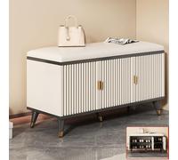 Hallway Shoe Bench with Door & Cushion Wooden Shoe Rack Storage Organizer for Entryway Stylish Black & Gold Shoe Storage Seat 90x30x50cm