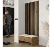 Hallway Shoe Cabinet Balma Iv With Artisan Black Decorative Slats And Beige Panels