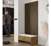 Hallway Shoe Cabinet Balma Iv With Artisan Black Decorative Slats And Cream Panels