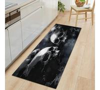 Hallway Skull Black White Gothic Dark Rock Runner Rug 60 x 150 cm, Dark Style Printed Non-slip Carpet Runners - Washable Entrance Kitchen Long Carpet for Living Room Entryway Bathroom Laundry Room