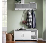 White Hallway Storage Bench with Seat Cushion and 2 Drawers, Shoe Bench Shoe Cabinet Shoe Rack with Adjustable Shelves in Doors,SoBuy FSR168-W 105x...