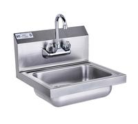 HALLY Stainless Steel Sink for Washing with Faucet, NSF Commercial Wall Mount Hand Basin for Restaurant, Kitchen and Home, 17 x 15 Inches