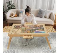 HALLYBEE Puzzle Table 1500 Pieces Wooden Puzzle Board with Legs, 34.3”x 26.5” Jigsaw Board with 4 Drawers and Cover, Foldable Leg Jigsaw Table for Adults Natural