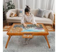 HALLYBEE Puzzle Table 1500 Pieces Wooden Puzzle Board with Legs, 34.3”x 26.5” Jigsaw Board with 4 Drawers and Cover, Foldable Leg Jigsaw Table for Adults Red Brown