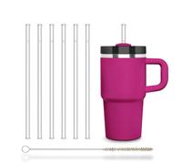 Halm 6 Pack Stanley 20oz & 14oz Replacement Straws for Quencher, Cup & Tumbler - Glass Straw 8.46 inch - Plastic-Free + Cleaning Brush Clear Reusable & Dishwasher Safe - Made in Germany