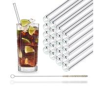 Halm Glass Drinking Straws 23 cm 20 Pieces Straight Reusable Straw + Plastic-Free Cleaning Brush Dishwasher Safe - Sustainable - Glass Straws for Smoothies, Cocktails, Juice