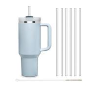 Halm Glass Drinking Straws 6X 12 Inch Long for Stanley Cup Quencher Tumbler & Bottles up to 40 oz + Cleaning Brush Dishwasher Safe - Reusable Replacement Straws - Glass Sippers for Bottles Mugs